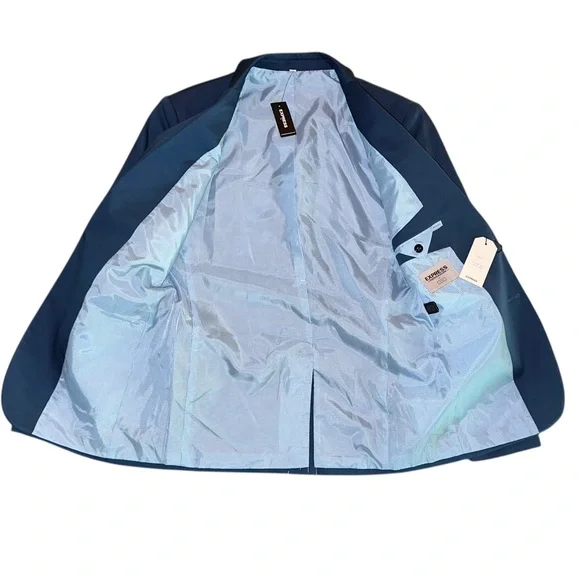 NEW ~ EXPRESS Men’s Blue Fitted Cotton-Blend Photographer Suit Jacket ~ Size 36R - Picture 3 of 15